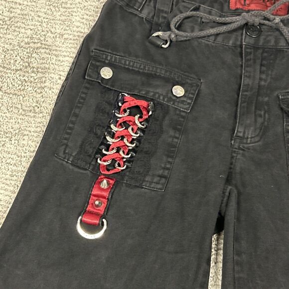 Tripp NYC Jeans Womens 1 Gothic Punk Red Black Wide Leg Zipper Studded Y2K Pants - Picture 4 of 15